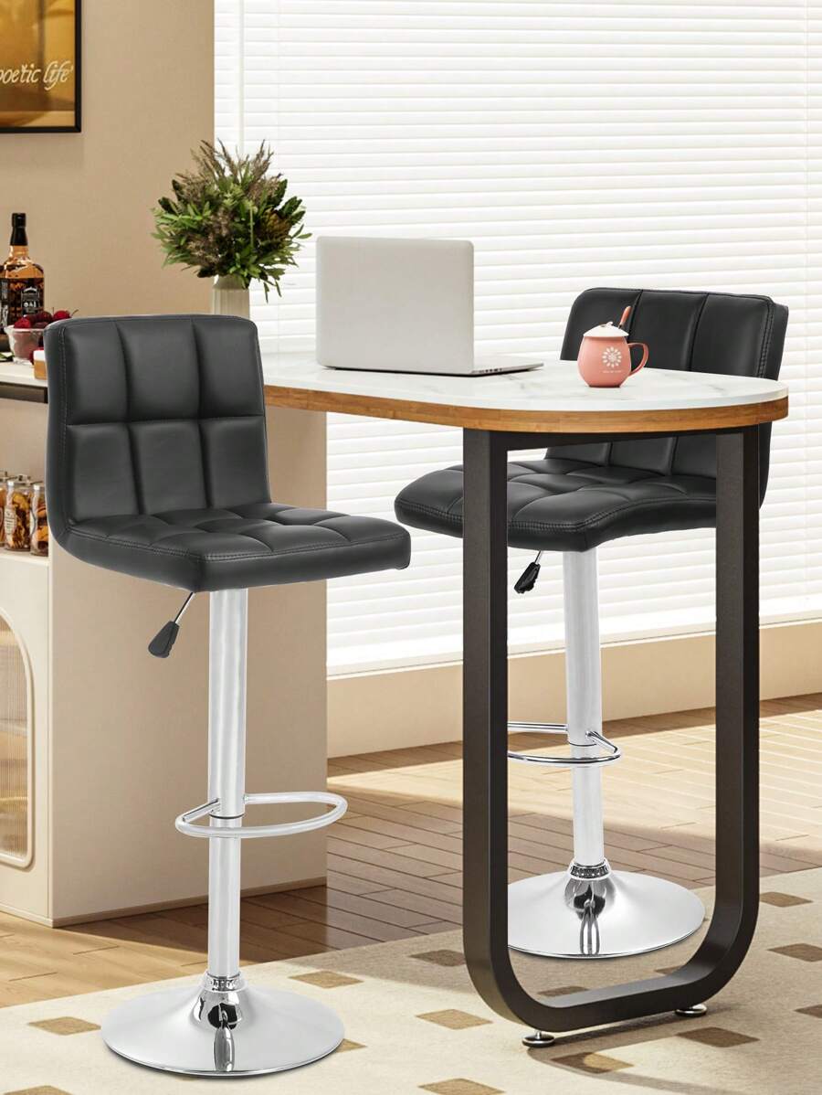 Bar Stools Set Of 2 For Counter Kitchen Shopping Mall,Bar Chair, PU Leather Adjustable Rotate Stool, Hydraulic Swivel Dining Chair With Armrest, Modern Counter Height Chairs - 黑色 - 查看 1