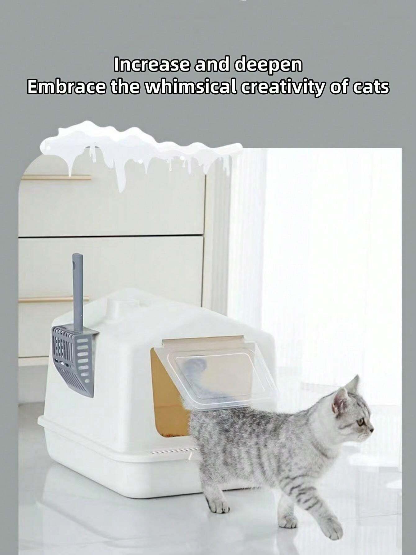 Large Fully Enclosed Cat Litter Box, Snow House Style, AntiSplash