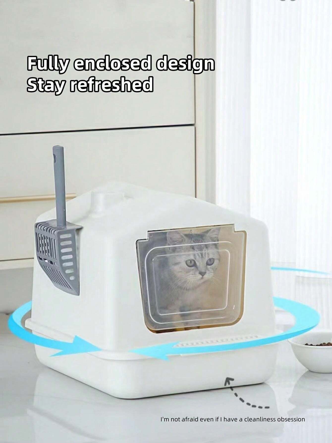 Large Fully Enclosed Cat Litter Box, Snow House Style, AntiSplash