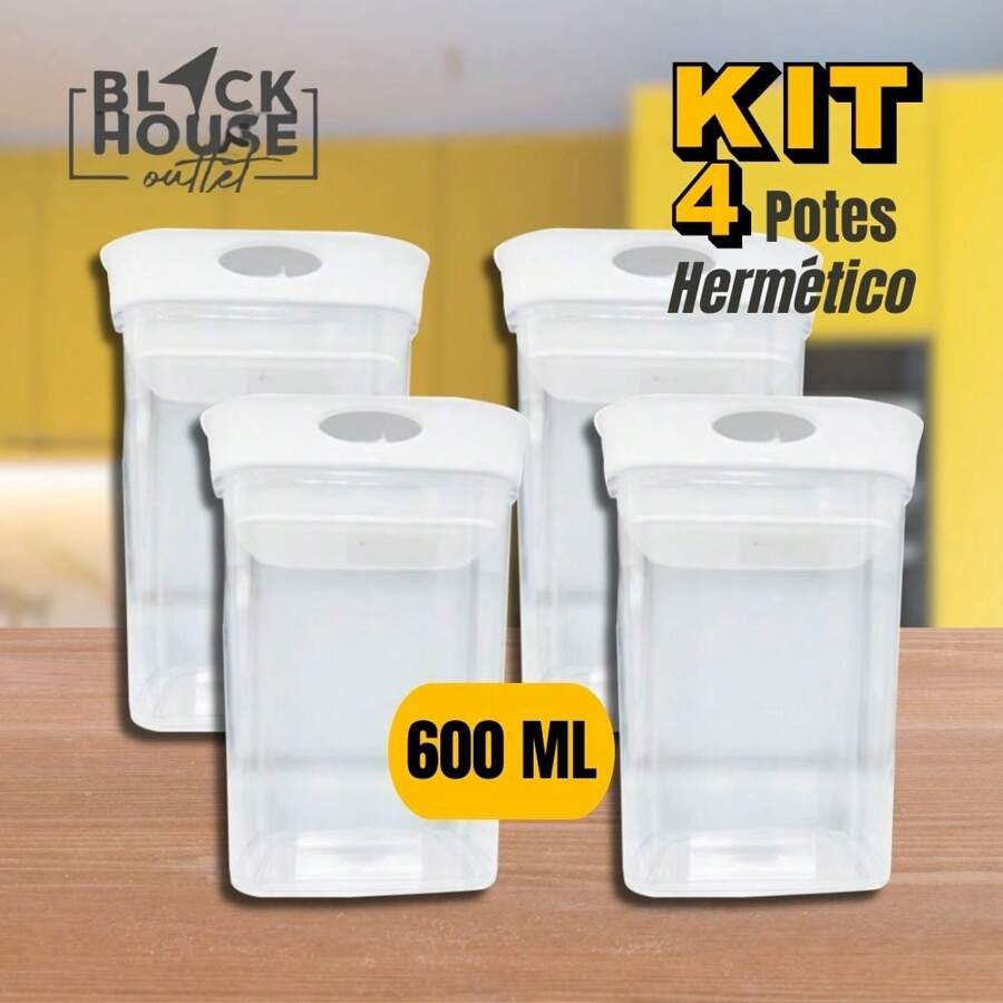600ML Airtight Acrylic Transparent Stackable Food Container Jar Kit - 4個白蓋盆 - 查看 1