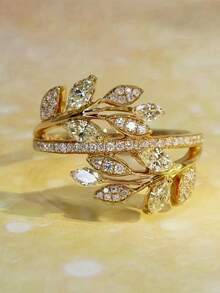 1 件奢华方晶锆石叶形设计铜戒指优雅女性订婚派对婚礼珠宝礼物 - 1# - 查看 9