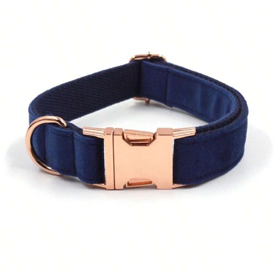 2024 New Rose Gold Buckle Navy Blue Velvet Dog Collar Zinc Alloy Pet