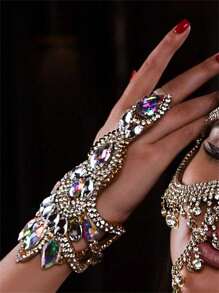 1PC Exquisite Statement Iced Out Shiny Rhinestone Finger Ring Bracelet Bling Bling Hand Back Chain Jewelry Prom Jewelry Accessories - Multicolor - View 1