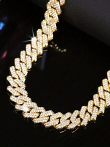 kuuioe 1件炫彩嘻哈水钻项链 女士链条手链 男女通用 时尚前卫珠宝 适合说唱歌手