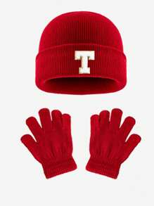 1pc Blue Children's Knitted Hat With Letters, Soft And Warm Fashion, Suitable For 1-3 Years Old Boys And Girls Autumn And Winter Daily Use.