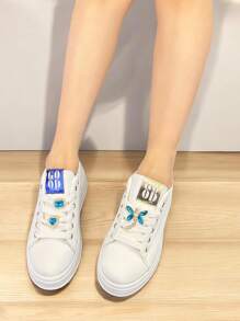 Women's Solid Color Patchwork Print Rhinestone Decor Casual Luxury Shoes