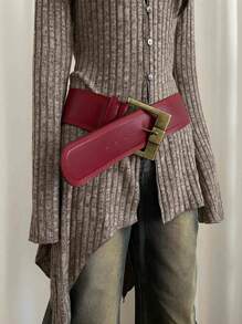 1pc Women's Burgundy PU Leather Wide Buckle Vintage Belts For Cinched Waist Halloween Summer, School Fall, Autumn, Halloween