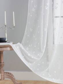 1 Stück, halbtransparenter, leichter Polyestervorhang im Bohemian-Stil, Vorhang mit besticktem Blättermuster, geeignet für Wohnzimmer, Schlafzimmer, Arbeitszimmer, Esszimmer, Heimdekoration, Ösen oben für einfache Installation - Weiss - Übersicht 3