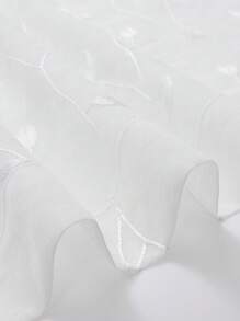 1 Stück, halbtransparenter, leichter Polyestervorhang im Bohemian-Stil, Vorhang mit besticktem Blättermuster, geeignet für Wohnzimmer, Schlafzimmer, Arbeitszimmer, Esszimmer, Heimdekoration, Ösen oben für einfache Installation - Weiss - Übersicht 5