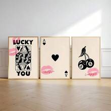 Bộ 3 tấm áp phích vải canvas không khung, nghệ thuật cổ điển, áp phích Lucky You, áp phích thẩm mỹ phong cách, nghệ thuật treo tường Red Heart Queen, áp phích thẻ King Card, quà tặng lý tưởng cho hành lang phòng ngủ phòng khách, nghệ thuật treo tường, trang trí tường, trang trí mùa đông, trang trí phòng, không có khung - Đen và trắng - Xem 5