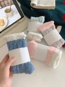 5 đôi tất cổ cao bằng vải nỉ san hô phối màu thoải mái và ấm áp cho nữ khi ngủ và đi chơi, mùa thu/đông - Nhiều màu - Xem 6