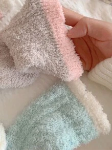 5 đôi tất cổ cao bằng vải nỉ san hô phối màu thoải mái và ấm áp cho nữ khi ngủ và đi chơi, mùa thu/đông - Nhiều màu - Xem 3