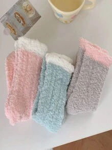 5 đôi tất cổ cao bằng vải nỉ san hô phối màu thoải mái và ấm áp cho nữ khi ngủ và đi chơi, mùa thu/đông - Nhiều màu - Xem 8