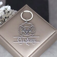 1 móc khóa tên cá nhân hóa hình trái tim in dấu chân sư tử móc khóa, từ tùy chỉnh thẻ nhận dạng động vật móc khóa tên cá nhân móc khóa - Bạc - Xem 2