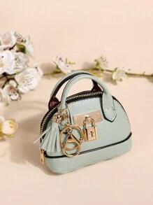 1 Túi Đựng Móc Khóa Ví Đựng Tiền Xu Nữ Thời Trang Mới, Ví Nửa Vòng Mini Dễ Thương, Phong Cách Đơn Giản Giản Dị, Móc Khóa Nhẹ Sang Trọng, túi xách tay, Mặt Dây Chìa Khóa Xe Hơi - Cà phê nâu - Xem 4