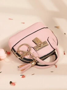 1 Túi Đựng Móc Khóa Ví Đựng Tiền Xu Nữ Thời Trang Mới, Ví Nửa Vòng Mini Dễ Thương, Phong Cách Đơn Giản Giản Dị, Móc Khóa Nhẹ Sang Trọng, túi xách tay, Mặt Dây Chìa Khóa Xe Hơi - Cà phê nâu - Xem 7