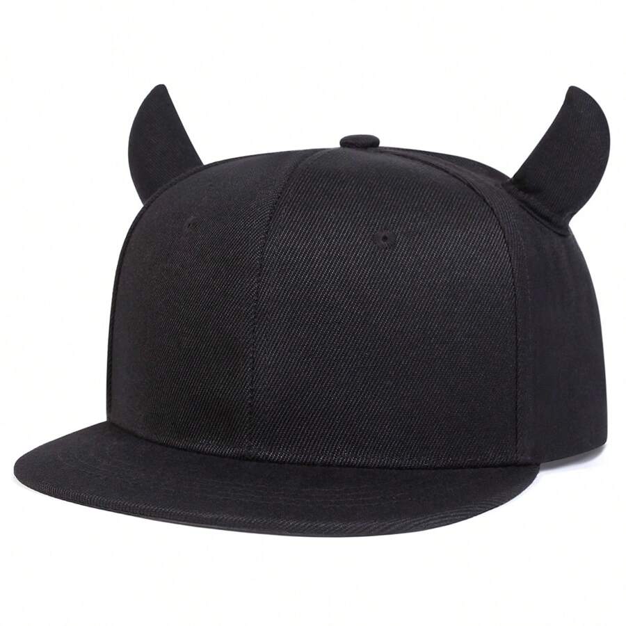 1Piece Men Bull Horn Hip Hop Hat Outdoor Adjustable Sunscreen Leisure Hat Spring Autumn Travel Tourism Beach Vacation - 黑色 - 查看 1