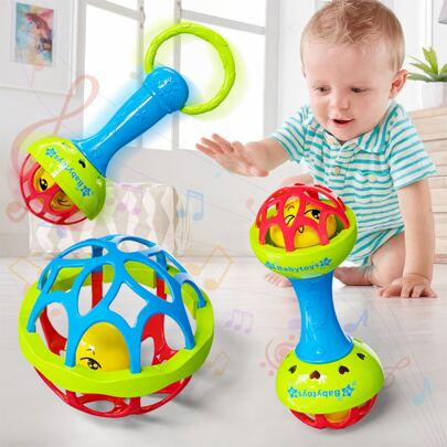 Newborn Baby Rattle Toy Set, Plastic Rattle Toys Assortment (For 0-3 Years Old, Random Double-Headed Design)