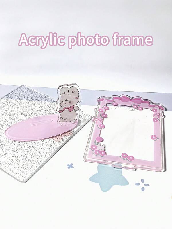 1pc Kawaii Acrylic Rabbit Shaped Card Stand, Cute Photo Frame Desk Decoration, Protective Display