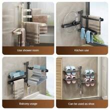 1pc Easy-Install Rotatable Towel Rack - Multi-Bar, Wall-Mounted Bathroom Organizer For Towels & Accessories Home Bathroom Decor Fall Decor Back To School Bathroom - Multicolor - View 2