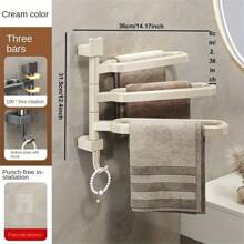 1pc Easy-Install Rotatable Towel Rack - Multi-Bar, Wall-Mounted Bathroom Organizer For Towels & Accessories Home Bathroom Decor Fall Decor Back To School Bathroom - Multicolor - View 8