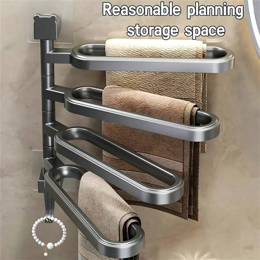 1pc Easy-Install Rotatable Towel Rack - Multi-Bar, Wall-Mounted Bathroom Organizer For Towels & Accessories Home Bathroom Decor Fall Decor Back To School Bathroom - Multicolor - View 1
