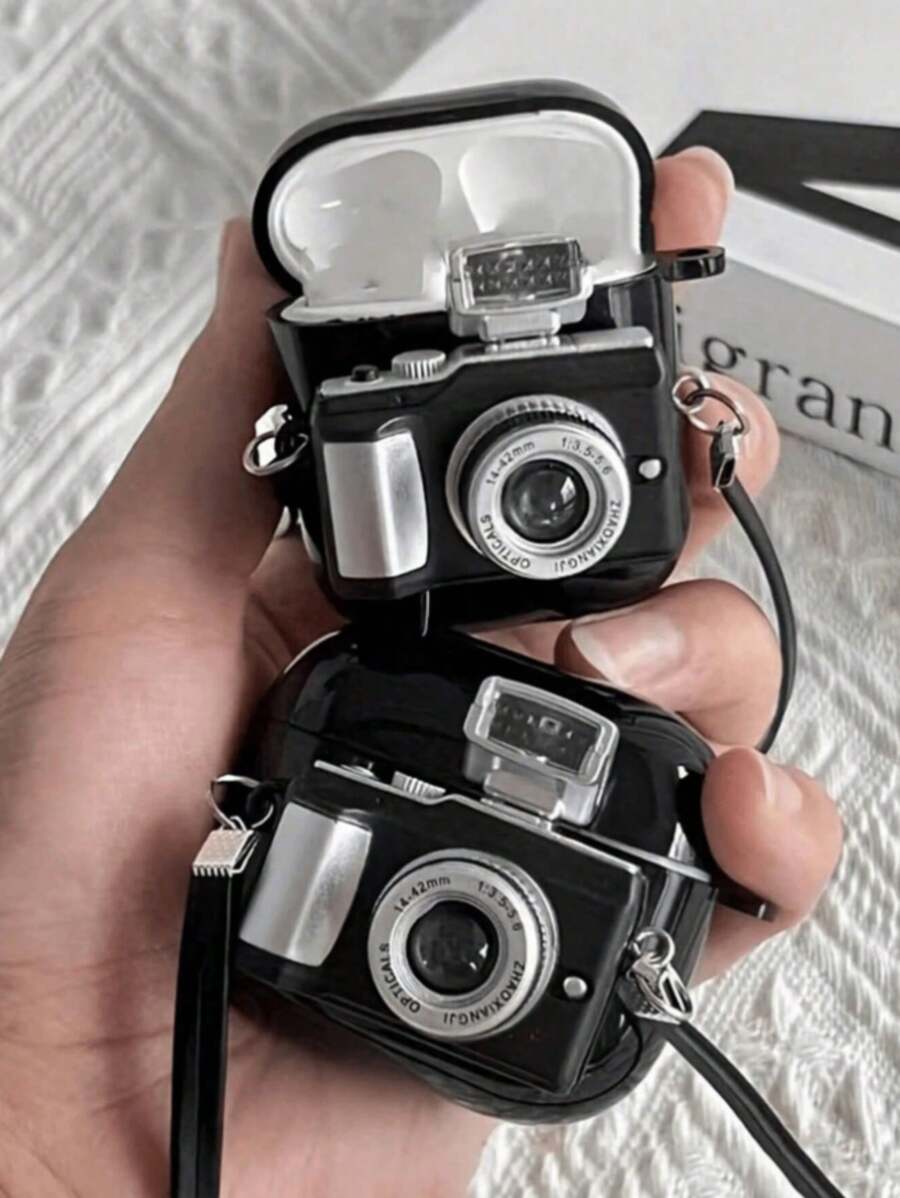 Apple Stylish Camera Earphone Case Compatible With Iphone Earphones, AirPods 1/2, New AirPods 3/Pro/Pro2 Earphone Protective Case, Gift For Boyfriend/Girlfriend - Black - View 1