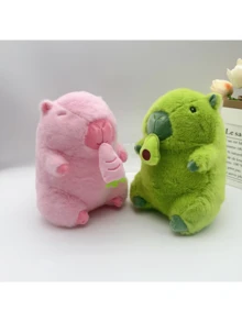 Juego de muñecos de peluche con formas de frutas que incluye figuras de calabaza, rábano, aguacate y capibara rosa - Multicolor - Ver 3