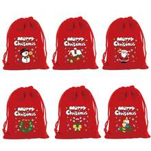 6 túi quà Giáng sinh, túi quà tặng kẹo nhung đỏ lớn, túi rút đựng táo, hỗn hợp ngẫu nhiên - Nhiều màu - Xem 4