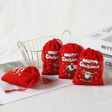 6 túi quà Giáng sinh, túi quà tặng kẹo nhung đỏ lớn, túi rút đựng táo, hỗn hợp ngẫu nhiên - Nhiều màu - Xem 3