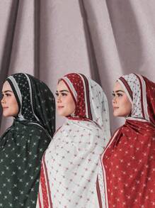 型号 1 件优质丝缎材料，优雅对比格子条纹印花图案，时尚优雅的女士头巾，柔软丝滑的头巾披肩头带 Abaya 配饰面纱服装 - 彩色 - 查看 13