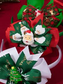 3 件装女童圣诞蝴蝶结发带，布艺圣诞树圣诞老人配饰头带，适合幼儿，时尚儿童发饰派对礼物 - 彩色 - 查看 4