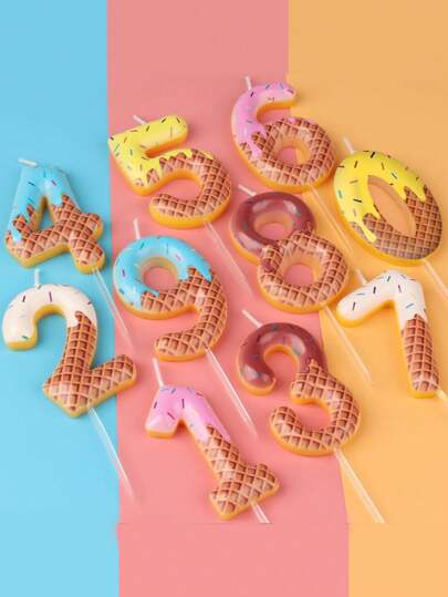 甜甜圈饼干编号 0-9 生日/周年派对蛋糕装饰蜡烛、圣诞节