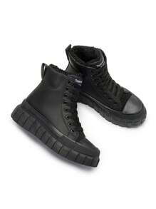 Herbst/Winter Schwarze Schnür-Stiefel mit dicker Sohle und warmem Futter, vielseitige, modische und einfache Motorrad-Knöchelstiefel für Damen im Winter