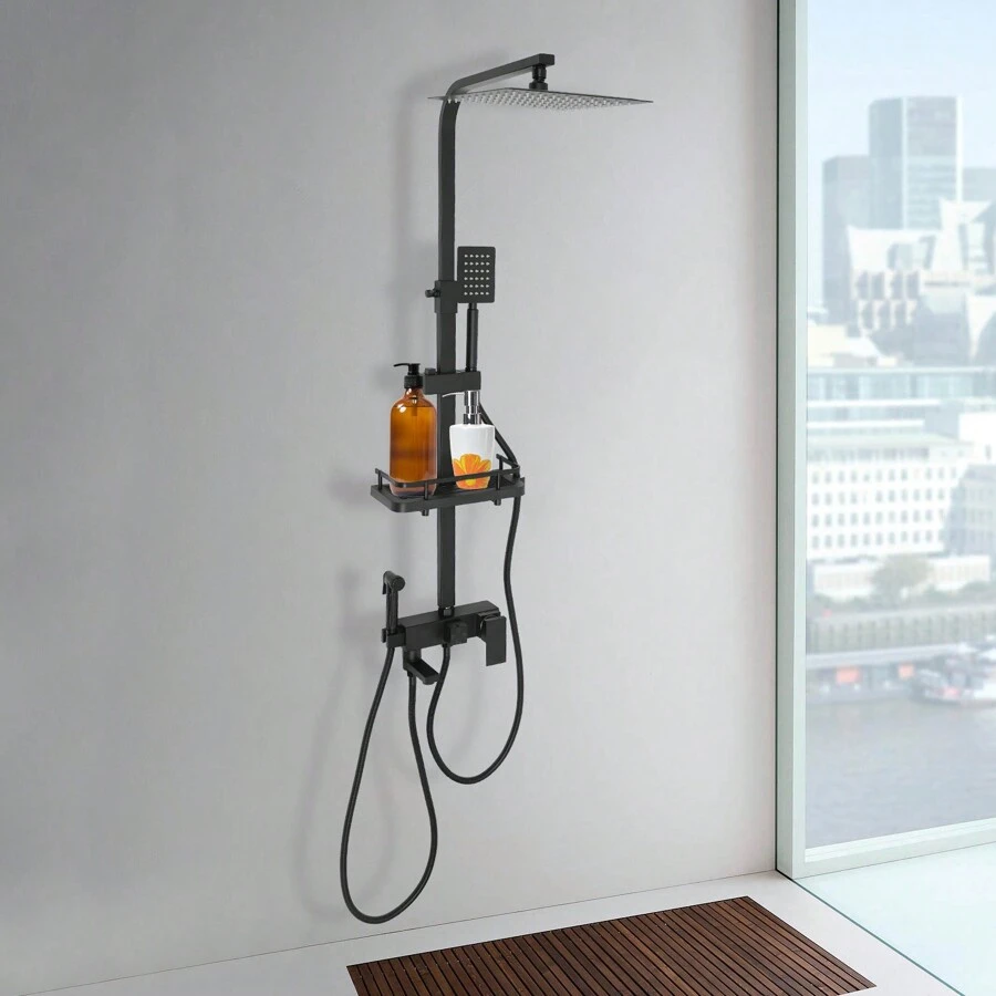 YUNRUX Stainless Steel Shower Fitting Shower System Head Shower Stainless Steel Shower Set With Fitting Shower Panel Rain Shower Set With Hand Shower (Black)