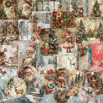 JAI IMAN 52pcs Card And Sticker Set Christmas Eve Theme With Santa Claus, Xmas Tree Patterns For Holiday Party Flag DIY,Bottle,Album Decor, Greeting Card, Scrapbooking, Paper Craft,Junk Journal,Background Pad