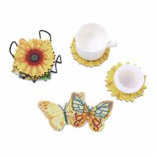 10 Sunflower Diamond Painted Coasters Kit With Holder DIY Diamond Painted Round Diamond Shaped Diamond Sunflower Diamond Painted Coasters Kit Spring Sunflower Diamond Painted Coasters Suitable For Beginners Adult And Children's Arts And Crafts Supplies