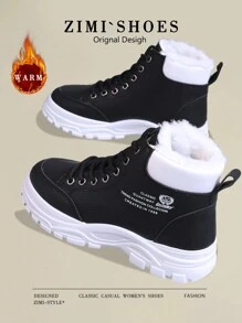 A Pair Of Women's Snow Boots, Round Toe, Flat Heel, Warm, Anti-Slip, High-Top, Fashionable, Casual, Suitable For Middle-Aged Women, Outdoor, Cold-Resistant, Big Sizes EU 35-44 Multi-Color Optional - Black - View 3