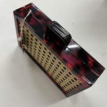 Acrylic Clutch Bag Evening Bag Fashion Shoulder Bag Bamboo Fabric Crossbody Bag - Hồng - Xem 2