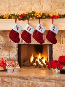 1 Stück Weihnachtsstrumpf, roter gestrickter Weihnachtsstrumpf, Mini-Monogramm-Weihnachtsstrumpf, 7 Zoll Initialen-Weihnachtsstrumpf, Mini-roter Weihnachtsstrumpf, bestickter Buchstabe A-Z Weihnachts-Strumpf, flauschiger Weihnachtsstrumpf Weihnachtsdekoration für Zuhause, Halloween, Halloweendekoration