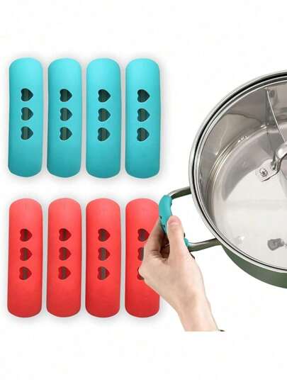 6pcs/4pcs Heat Resistant Silicone Pot Handle Covers, Multi-Colors, Fit For Frying Pans & Baking Trays, Kitchen Accessories