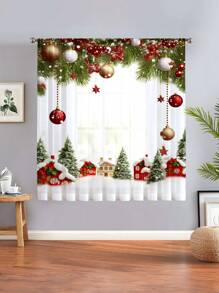 1pc Christmas Window Curtain, Printed With Christmas Tree And Bell Patterns, Suitable For Living Room, Bedroom, Kitchen, And All Season Decoration, Sheer Tulle, Rod Pocket Hanging, Translucent And Unlined, 3D Digital Printing Technique  Christmas Decor  Christmas Decorations Christmas Decoration Home Decor Room Decor - Multicolor - View 5