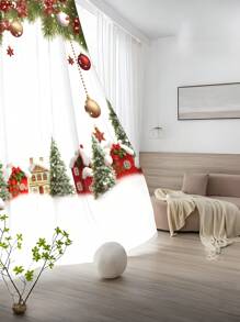 1pc Christmas Window Curtain, Printed With Christmas Tree And Bell Patterns, Suitable For Living Room, Bedroom, Kitchen, And All Season Decoration, Sheer Tulle, Rod Pocket Hanging, Translucent And Unlined, 3D Digital Printing Technique  Christmas Decor  Christmas Decorations Christmas Decoration Home Decor Room Decor - Multicolor - View 8