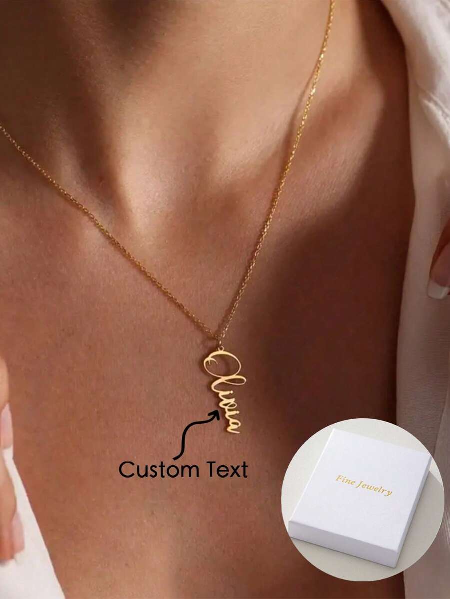 A Fashionable Personalized Heart-Shaped Minimalist Customized English Name Pendant Necklace, With A Unique Vertical Arrangement Style, The Best Graduation Gift For Valentine's Day Wedding And Graduation Anniversary - Yellow Gold - View 1