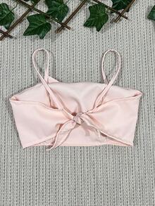 Op Women's Tailored Cropped Top With Leaves And Flowers On The Front With Padding, Ties At The Back, One Size Fits 36-40 - Màu Hồng baby - Xem 2