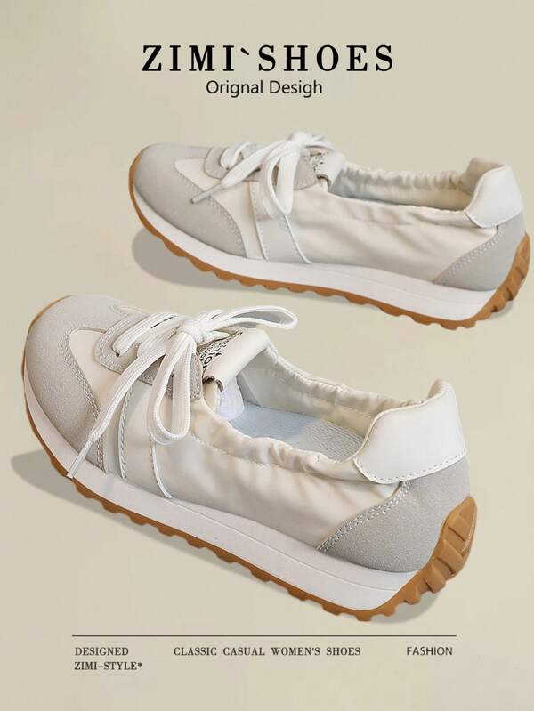 1 Pair Women Multi-Functional Color-Blocking Slip-On Casual Sneakers, Round Toe, Lace-Up, Outdoor, Spring & Autumn