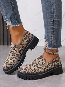 Women's Beige Versatile Platform Slip-On Loafers - Beige - View 3