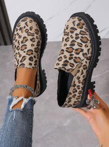 Women's Beige Versatile Platform Slip-On Loafers - Beige - View 2