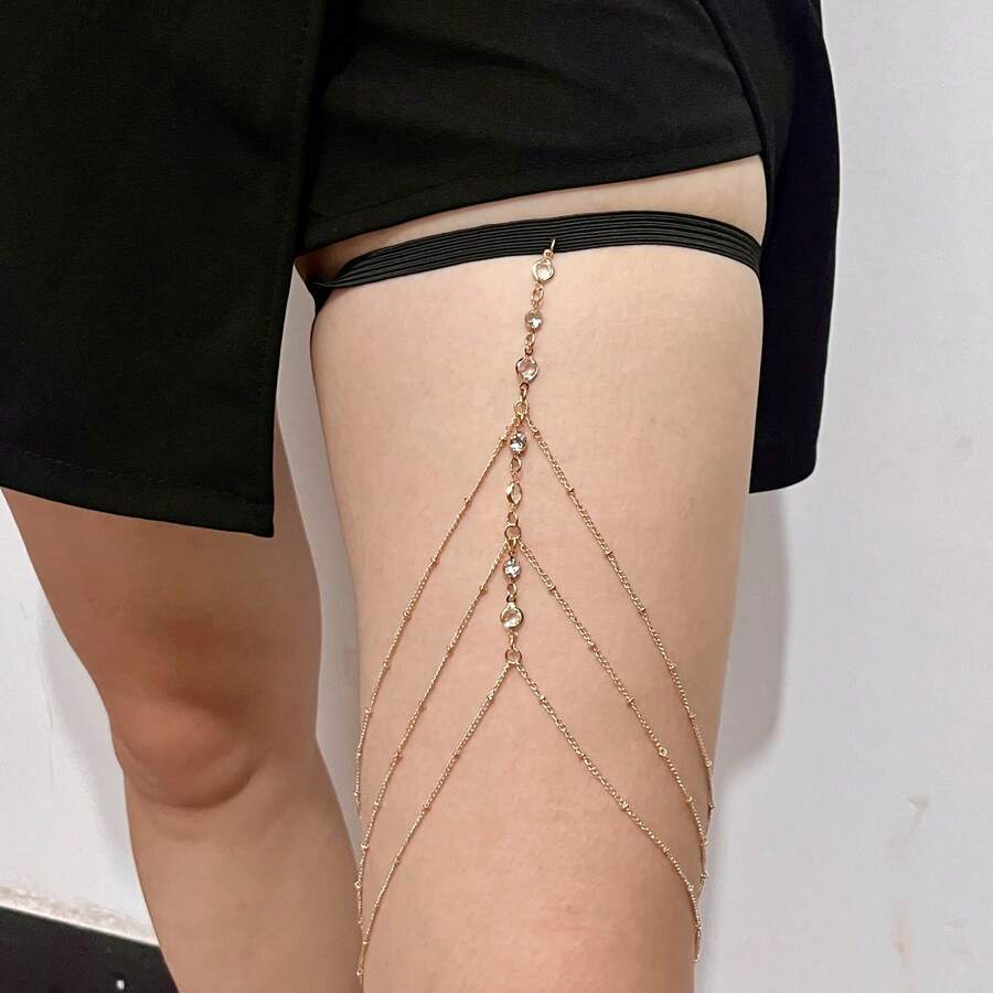 1 件波西米亚风三层流苏水晶珍珠金属大腿链女式夏季时尚性感沙滩腿部首饰 - 彩色 - 查看 1