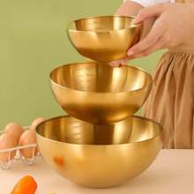 1 pièce/3 pièces Bol à salade en acier inoxydable doré, bol de mélange de cuisine multifonction. Ensemble de casserole de cuisson profonde, casserole pour battre les œufs, plateau pour battre la crème. Cadeau de Noël, fournitures scolaires